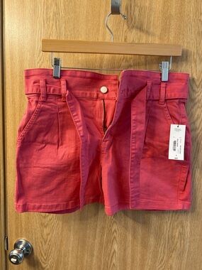 Women's Pink High-Waist Paperbag Shorts with Tie Belt